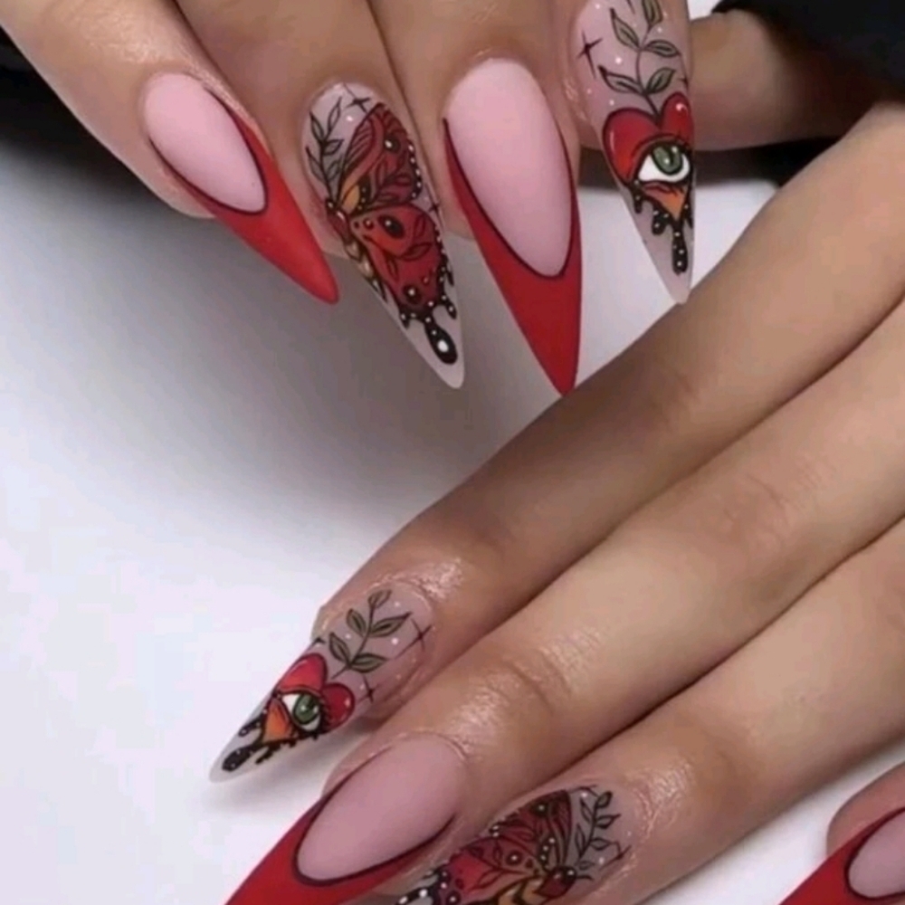 24pcs Extra Long Pointed Artificial Nails With 1pc Nail File & 1pc Jelly Gel